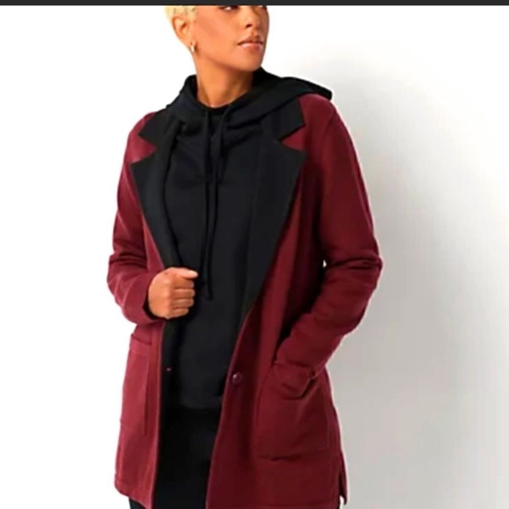 J. JASON WU Double Knit Jacket Maroon Size Large